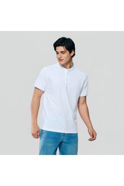 Giordano تي شيرت رجالي ضيق من القطن بتصميم هينلي وطباعة جرافيك
