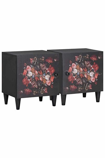 vidaxl Noptieră cu ușă 2 pcs Negru 40 x 33 x 46 cm Lemn de mango solid