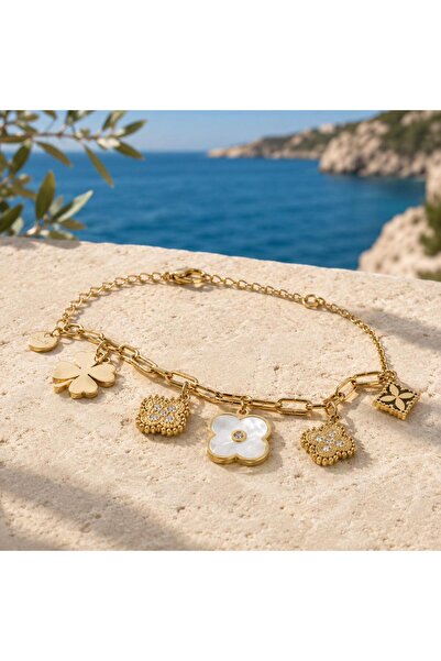 Shinestar atelier Yonca Charm Detaylı Gold Çelik Kadın Kolye | Mare Serisi