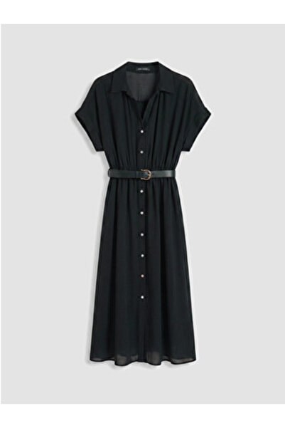 LC Waikiki New Season Black Belted Shirt Dress
