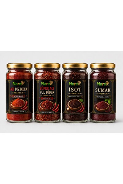 NAREX 4’lü Premium Baharat Seti Acı Toz Biber İsot Sumak Süper Acı Pul Biber ...