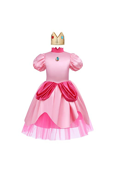 OEM Rochie Prințesă Peach pentru Fete – Satin Roz cu Mâneci Bufante și Coroan...