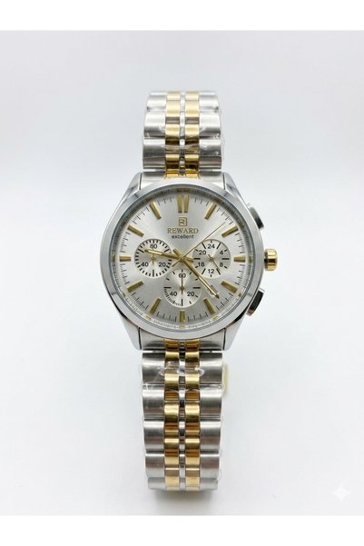 Reward Men's Silver Gold Metal Cord White Dial Calendar Function Wristwatch 2...