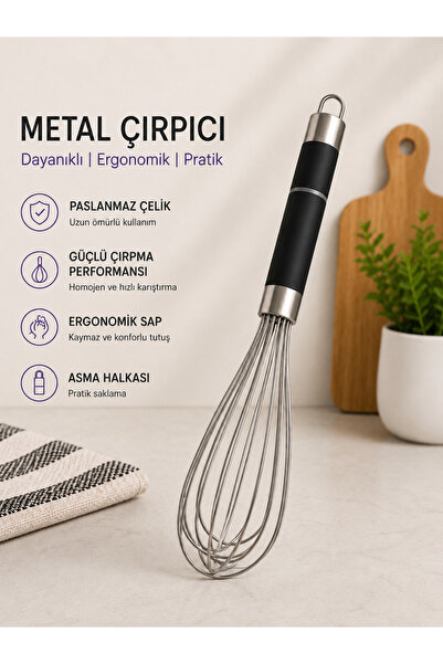 MİKRA Stainless Steel Egg Beater with Handle - Sauce - Cream Whisk Sauce Mixe...