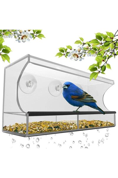 Arabest Window Bird Feeder,Large Transparent Acrylic,Strong Suction Cups,Drai...