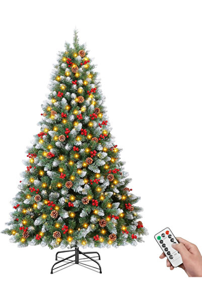 OEM Brad artificial verde decorat cu o șirag de 300 de lumini LED și 52 de co...