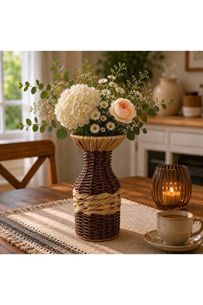 s elsa home Rattan Hasır Dekoratif Vazo- Dekoratif Obje-Modern Estetik Vazo
