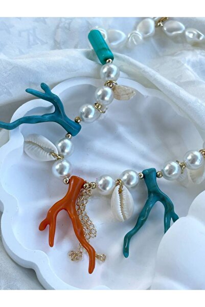 Luxiva inci ve mercanlı yazlık kadın kolye