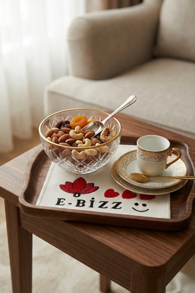 e-Bizz Store 6 Adet Sunumluk Peçete & Nakışlı Kahve Yanı Sunumluk Kokteyl Peçetesi & Bardak Altlığı