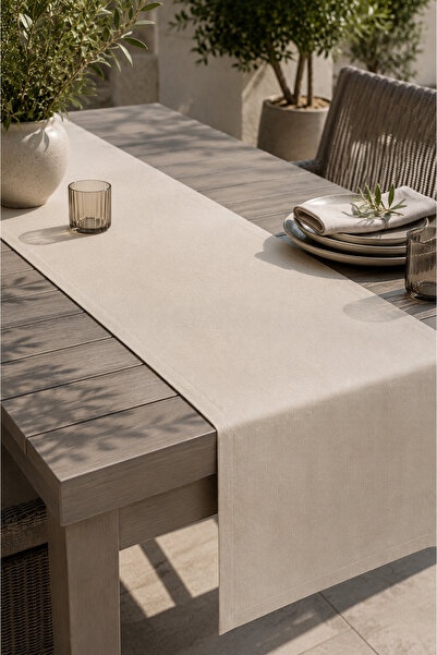 QUBA DECO Water-Repellent Fabric Runner with Striped, Plain, and Gingham Patt...