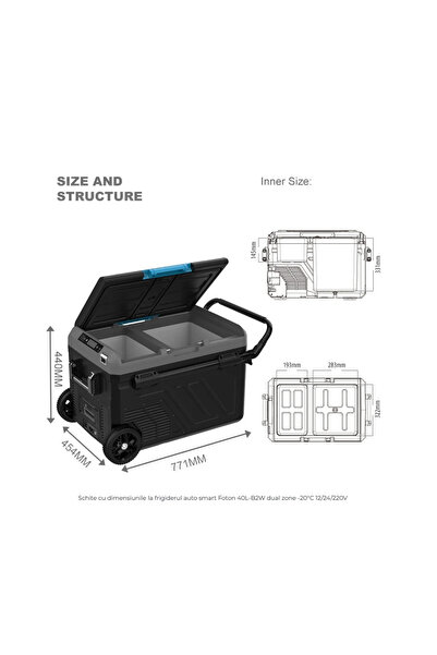 FOTON Frigider/Congelator auto cu doua zone 40L-B2W -20°C cu Bluetoooth 12/24...
