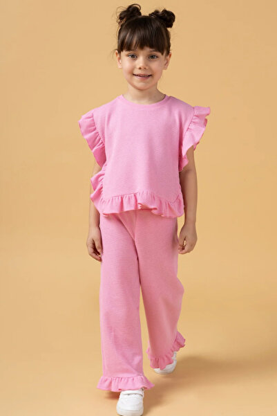 NOBLEKIDS Girl's ruffled waffle knit two-piece set - dark pink