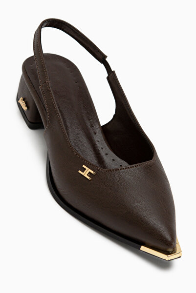 Limoya Norah Brown Elastic Short Heeled Women's Shoes