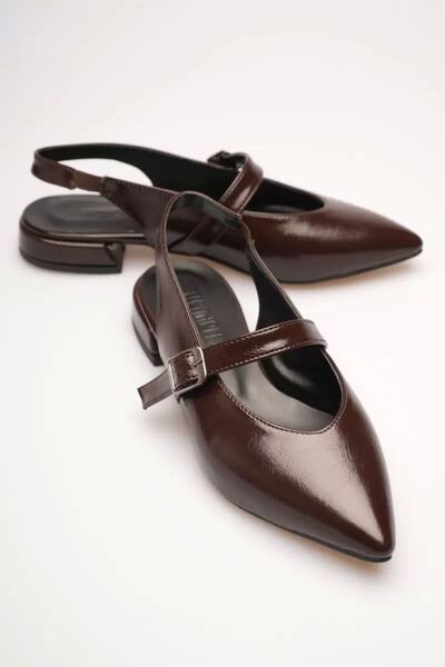 Belinora Pantofi casual de damă din piele lacuită maro amar, cu toc scurt de ...