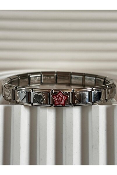 bijoux uniques سوار إيطالي على شكل قلب مع نجمة وردية