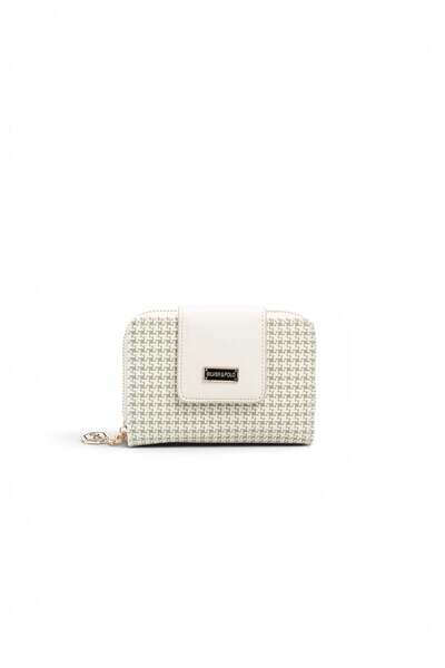 Silver Polo Green - Bone Crow's Feet Plaid Women's Wallet and Card Holder Sp935