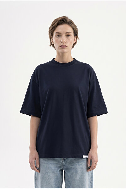 Machinist Tricou de damă Basic Oversize din bumbac jerseu, albastru marin