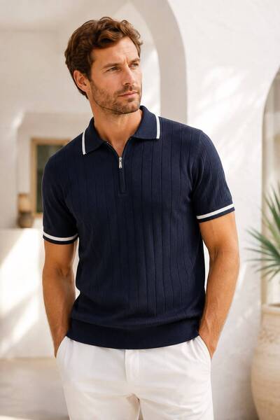 zs zaos fashion Men's Polyoyaka Zipper Knitwear T-Shirt Summer Short-Sleeve 1...