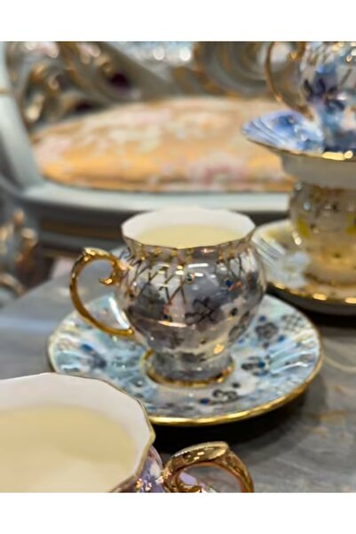 BY.RAYKA PORSELEN El Dekor Galalsie Porcelain Hand-Painted 6-Piece Cup Set