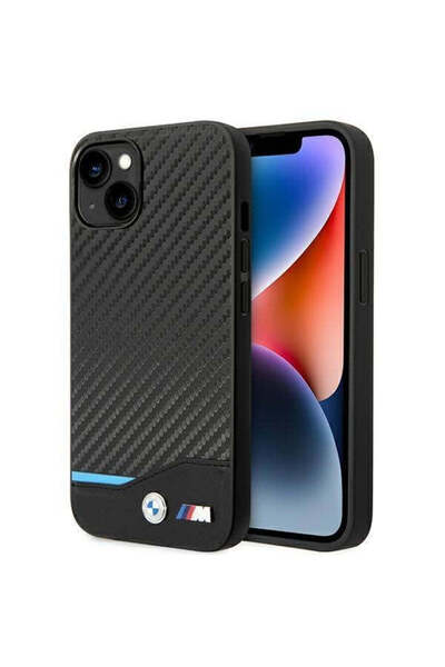 BMW Husă BMHCP14M22NBCK pentru iPhone 14 Plus 6.7 ", negru, piele carbon
