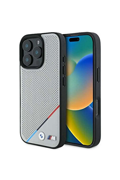 BMW BMHMP16L23PUPDG iPhone 16 Pro 6.3 " carcasă rigidă gri M Linie Tricoloră ...