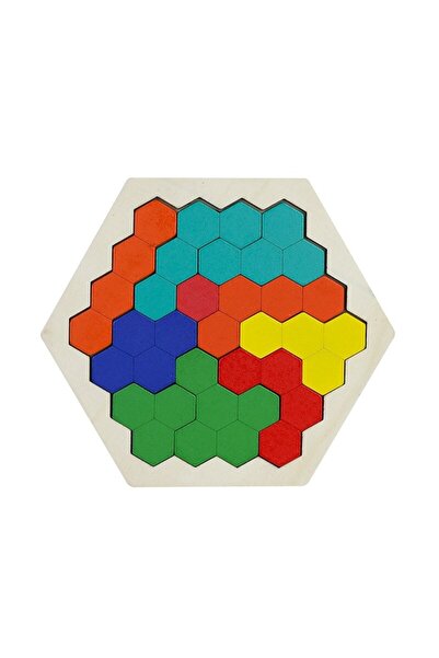 Avaleea Puzzle Hexagonal din Lemn Multicolor, Jucarie Educationala Montessori...