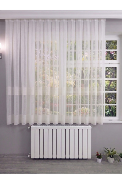 Evdepo Home Perdea scurtă din tul tip fagure - Lavinya Ecru 1 în 2, cu pliuri...