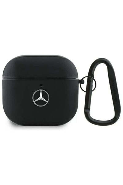 MERCEDES Husă pentru AirPods 4 MEA4CSLBK, din piele neagră, cu logo metalic