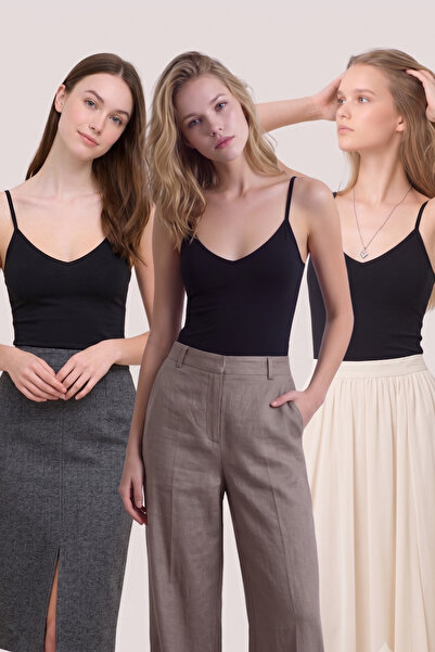 Loule Tricou de bază pentru femei, 3 piese, din bumbac și modal, cu bretele ș...
