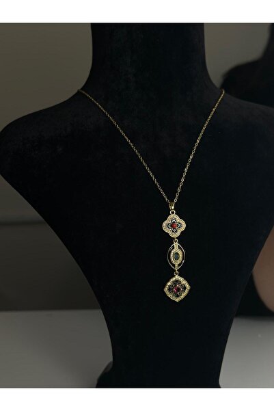 ROYAL SPARK Vintage Saray Tarzı Siyah Mineli Üçlü Madalyon Kadın Kolye