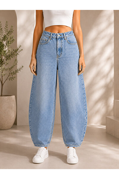 DORAJEANS Kadın Yüksel Bel Rahat Kalıp Barrel Fit Pantolon - Balloon Jeans