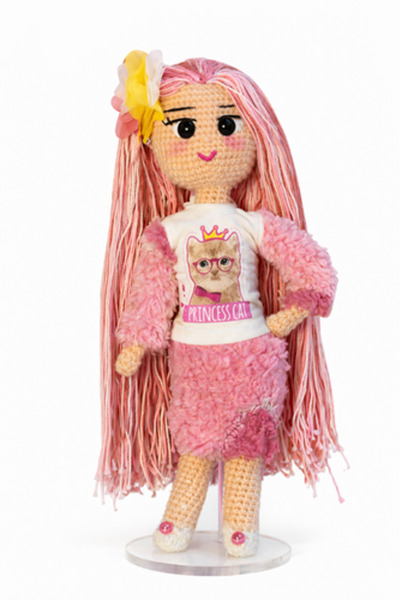 masadoll Tala doll with long pink hair and soft pink and yellow intertwined s...