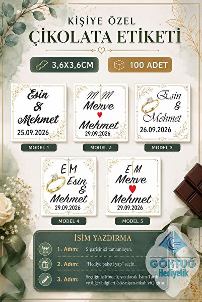 Göktuğ Hediyelik Kişiye Özel Madlen Çikolata Etiketi Nişan Düğün Söz Nikah İs...