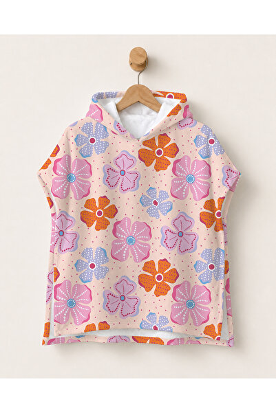 milroma Floral Patterned Pink Children's Poncho Towel Hooded Sea Beach Pool P...