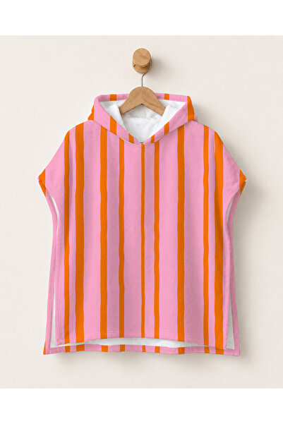 milroma Orange Striped Children's Poncho Towel Hooded Sea Beach Pool Poncho
