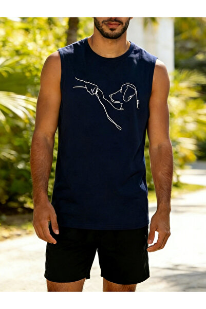 Take Two By Styli Men Dark Blue Graphic Print Round Neck Tank and Shorts Co-Ords