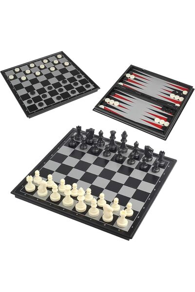 Bukela 3 in 1 Chess Backgammon Checkers Set, 12.5 Inch Magnetic Chess Board