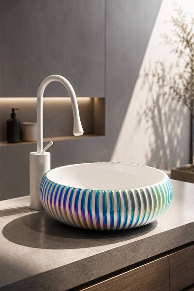 LENA E-4161M Tezgah Üstü Porselen Lavabo Özel Tasarım Renkli Porselen Lavabo