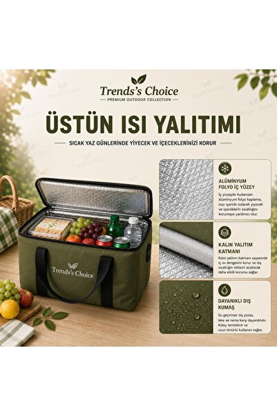 trends's choice 40 Litre Termal Buzluk Çanta Katlanabilir Piknik Kamp Plaj ve Yolculuk İçin Soğuk Sıcak Koruyucu Seyehat Çantası