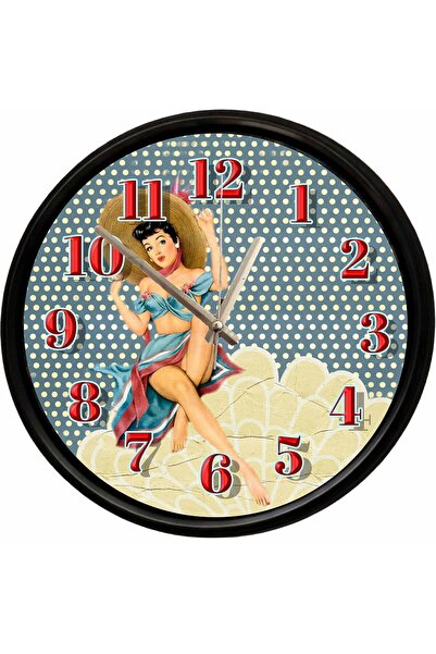 Caseras Retro Pin-Up Woman Design Decorative Wall Clock 28 cm Silent Mechanism