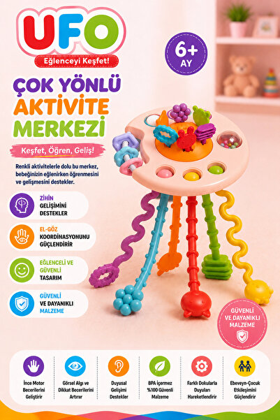 indirimsevinci Çek-Bırak Bebek Aktivite Oyuncağı Silikon Diş Kaşıyıcı Eğitici...