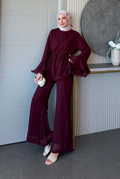 Şulemoda Giyim Moonlight Şifon Takım Bordo