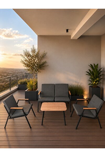 Dekoroom's VİENTO 2-1-1 BAHÇE BALKON MOBİLYASI,SEHPALI,KUMAŞ RENGİ 01 ANTRASİT