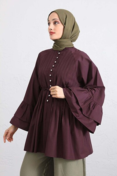 zhrcelebi Volan Kollu Nervürlü Tunik Y0104 - Mürdüm