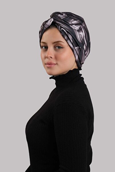 HÜRREM BONE قبعة حجاب بنفسجية مزينة برباط متقاطع بنمط رملي 2511_21