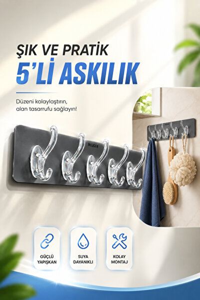 MUJGAN Kendinden Yapışkanlı Su Geçirmez 5'li Askılık
