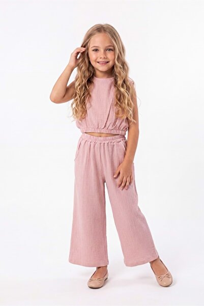 Mnk Baby&Kids Devojčin pamučni muslin udoban set M00826 SUŠENA RUŽA