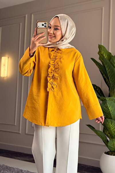 Suede Style 6535 - Cămașă de damă elegantă și confortabilă, cu detalii cu vol...
