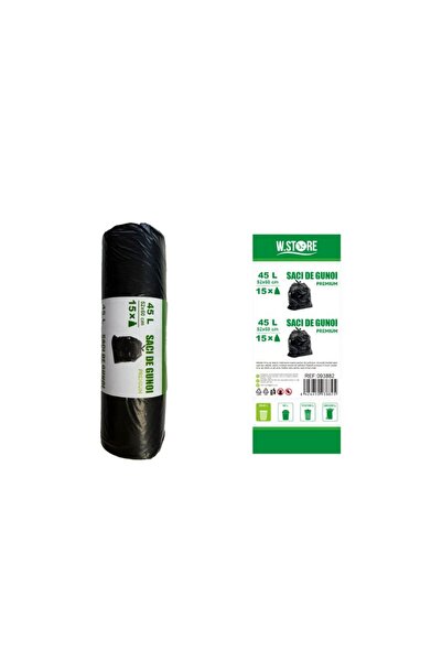 KMT Saci de Gunoi Negri Premium, 45L, 52x60 cm, 15 bucăți/rolă, Rezistenți și...