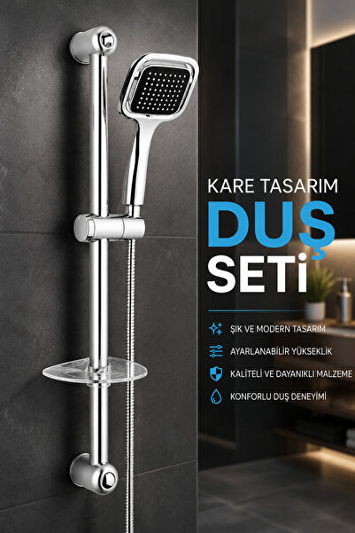 Dihamer Kare Duş Seti Ayarlanabilir Duş Borusu Sabunluklu Aura Set Duş Hortum...